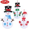 Felt Christmas Snowman Set DIY Felt Christmas Hanging Decorations Kits with 54Pcs Detachable Ornaments Xmas Gift for Toddlers