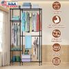 4 Tier Heavy Duty Garment Rack with Wheels Carbon Steel Clothing Rack Portable Wardrobe Clothes Rack with 3 Hanging Rods 6 Footrests 44.9x17.13x77.95i