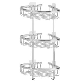 3 Tier Corner Shower Caddy Shelf Stainless Steel Wall Mount Shampoo Organizer Basket Rustproof Adhesive Toiletries Rack For Bathroom Kitchen Dorm