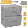 2Pcs Collapsible Storage Bins w/ Dual-Zipper Lid Foldable Fabric Clothes Storage Box Cube Container Organizer w/ 3 Handles 35L Capacity