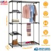 Metal Closet Deluxe Double Rod Freestanding Closet Clothes Storage Organizer Coat Storage Wardrobe Metal Shoes Storage Rack with 5-Tier Wire Shelving