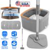 Spin Mop and Bucket System Includes Dual Compartment Mop Bucket 4Pcs Thick Washable Microfiber Mop Pads for Home Cleaning