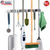 Broom Mop Holder Wall Mount Stainless Steel Mop Hanger Organizer Storage Rack w/ 5 Hooks 4 Mop Clamp Slots For Laundry Room Bathroom Kitchen Garage