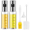 Olive Oil Sprayer 2Pcs Oil Dispenser Mister Refillable Stainless Steel Glass Vinegar Bottle w/ Measurement Oil Control Diet For Cooking BBQ Roast Sala
