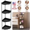 4 Tier Corner Shower Caddy Floor Standing Corner Shelf Carbon Steel Bathroom Storage Rack Organizer Stand with 4 Hooks for Bathroom Bathtub