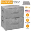 2Pcs Collapsible Storage Bins w/ Dual-Zipper Lid Foldable Fabric Clothes Storage Box Cube Container Organizer w/ 3 Handles 35L Capacity