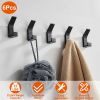 6 Packs Adhesive Hooks Aluminum Alloy Double Hook Wall Hanging Holders Hangers with Strong Glue 22LBS Capacity for Robe Coat Hat Keys