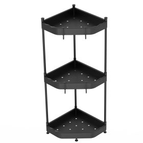3 Tier Corner Shower Caddy Floor Standing Corner Shelf Carbon Steel Bathroom Storage Rack Organizer Stand with 4 Hooks for Bathroom Bathtub