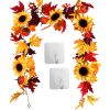 5.6ft Artificial Maple Leaf Garland Hanging Plant Vine Fake Berries Sunflower Foliage Pumpkin Autumn Fall Decor for Wedding Halloween Thanksgiving Din