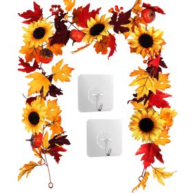 5.6ft Artificial Maple Leaf Garland Hanging Plant Vine Fake Berries Sunflower Foliage Pumpkin Autumn Fall Decor for Wedding Halloween Thanksgiving Din
