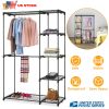 Metal Closet Deluxe Double Rod Freestanding Closet Clothes Storage Organizer Coat Storage Wardrobe Metal Shoes Storage Rack with 5-Tier Wire Shelving