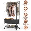 Double Rods Garment Rack with Storage Bag Portable Clothing Rack with Shelves Lockable Wheels Small Portable Closet Storage Bag Height Adjustable