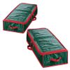 2Pcs Christmas Wrapping Paper Storage Containers Foldable Water Resistant Gift Wrap Organizer with Pockets Handles for Ribbon Card Bows Gift Bag Under