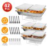 42Pcs Disposable Chafing Dish Buffet Set Chafing Servers with Covers Spoons Forks Tongs Full-Size Pans Food Warmers for Parties Events Catering Suppli
