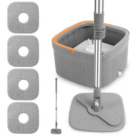 Spin Mop and Bucket System Includes Dual Compartment Mop Bucket 4Pcs Thick Washable Microfiber Mop Pads for Home Cleaning