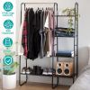 Metal Garment Hanging Rack Shoe Clothing Organizer Shelves Freestanding Clothing Hanging Rail Clothes Wardrobe Shoe Display Organizer with 1 Hanging R