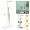 3 Tier Gold Metal Tabletop Jewelry Display Tree Stand Organizer Holder Rack Hanger Tower for Bracelet Necklace Accessories with Ring Tray