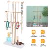 3 Tier Gold Metal Tabletop Jewelry Display Tree Stand Organizer Holder Rack Hanger Tower for Bracelet Necklace Accessories with Ring Tray