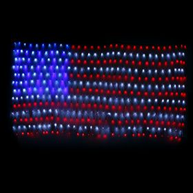 American Flag String Lights 390Pcs LED Beads Flag Net Light Waterproof Patriotic Flag Lamp w/ Plug for Garden Patio July 4th National Day Independence