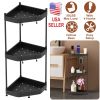 3 Tier Corner Shower Caddy Floor Standing Corner Shelf Carbon Steel Bathroom Storage Rack Organizer Stand with 4 Hooks for Bathroom Bathtub