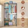 4 Tier Heavy Duty Garment Rack with Wheels Carbon Steel Clothing Rack Portable Wardrobe Clothes Rack with 3 Hanging Rods 6 Footrests 44.9x17.13x77.95i