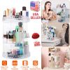 360° Rotating Makeup Organizer Clear Cosmetic Storage Rack Transparent Jewelry Display Box Case with 4 Trays One 17-Slot Top Shelf