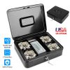 Steel Cash Box w/ Removable Tray Rustproof Money Bills Safe Locker Tiered Valuables Checks Jewelry Counter Cashier Drawer w/ Dual Keys