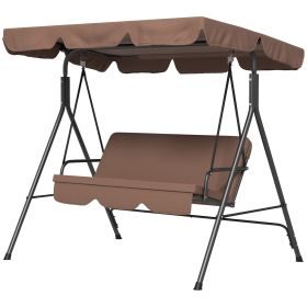 Outsunny 3-Seat Patio Swing Chair with Cushion and Adjustable Canopy Brown for Outdoor Garden