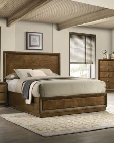 Strong Look Transitional Style 1pc Queen Size Bed Walnut Wooden Panel Bedframe High HB Bedroom Furniture