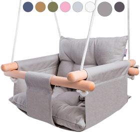 Canvas Baby Swing Wooden Hanging Swing Seat Chair with Safety Belt Durable Baby Swing Chair Outdoor and Indoor Swing for Kids Mounting Hardware I