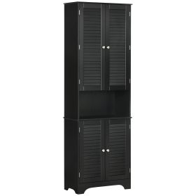 HOMCOM Tall Storage Cabinet with Doors and Shelf, Floor Standing, Linen Tower Bath Cabinet, Black