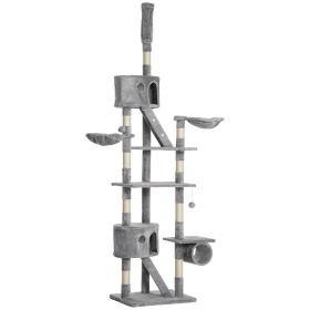 PawHut Floor to Ceiling Cat Tree, 94.5-102.5 inch Height Adjustable Cat Climbing Tower with Scratching Posts, Condos, Hammocks