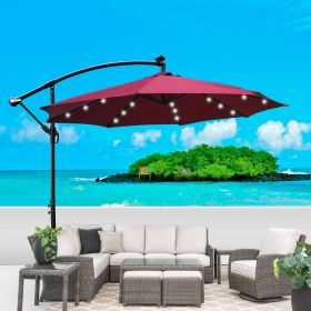 10 ft Outdoor Patio Umbrella Solar Powered LED Lighted Sun Shade Market Waterproof 8 Ribs Umbrella with Crank and Cross Base for Garden Deck Back