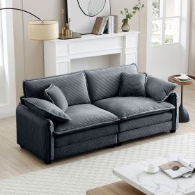 Warm and Cozy Living Room Sofa with 4 Pillows Upholstered Large Deep Seat 2 Seater Sofa for Living Room,Grey Corduroy
