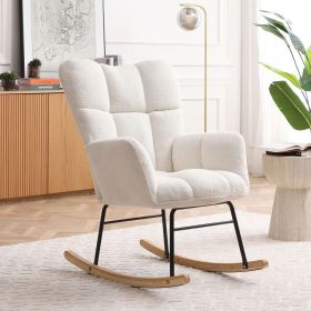 Rocking Chair Teddy Upholstered Glider Rocker Rocking Accent Chair Padded Seat with High Backrest Armchair Comfy Side Chair for Living Room Bedro