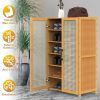 6-Tier Shoe Cabinet with Bamboo Shoe Rack Freestanding Shoe Organizer with 2 Hollow Doors and Handles 154lbs Max Load for Closet Hallway Living Room