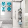 Rust-Resistant Corner Shower Caddy For Bathroom 4 Height Adjustable Shelves With Tension Pole Towel Bar Hanging Hook Floor Standing Bath Storage Rack