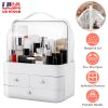 3 Tiers Makeup Organizer Cosmetic Storage Box with Dustproof Waterproof Lid Portable Handle Drawers Cosmetic Display Case for Bathroom Bedroom Dressin