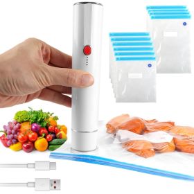 Cordless Handheld Vacuum Sealer Mini Food Vacuum Saver Rechargeable Food Vacuum Pump with 10 Reusable Sous Vide Bags