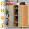 6-Tier Shoe Cabinet with Bamboo Shoe Rack Freestanding Shoe Organizer with 2 Hollow Doors and Handles 154lbs Max Load for Closet Hallway Living Room