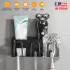 3 Slots Multifunctional Wall Mount Toothbrush Holder Rack Organizer Shelf No Drilling