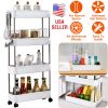 4 Tier Slim Storage Cart with Wheels Trolley Cart Narrow Rolling Cart Slide out Shelf Storage Rack Holder Organizer for Kitchen Bathroom Laundry