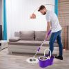 360° Spin Mop Stainless Steel Spin Mop Wringer Bucket Set Wet Dry Floor Mop Bucket w/ Easy Press Handle 2 Microfiber Mop Heads for Home Kitchen Floor
