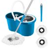 360° Spin Mop Stainless Steel Spin Mop Wringer Bucket Set Wet Dry Floor Mop Bucket w/ Easy Press Handle 2 Microfiber Mop Heads for Home Kitchen Floor