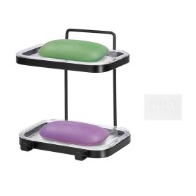 Soap Dish Soap Bar Holder Square Soap Rack Wall Mounted S Bar Shower Bathroom Self with 2 Hooks Clear Trays (Option: 2Tier)