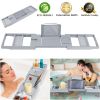 Bathtub Caddy Tray Crafted Bamboo Bath Tray Table Extendable Reading Rack Tablet Phone Holder Wine Glass Holder Shelf Desk Bathroom Spa