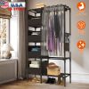 Portable Closet Wardrobe Clothes Storage Cabinet Organizer Garment Hanging Rack Shelves with 4 Storage Bags 1 Shelf 1 Hanging Rod 4 Hooks