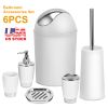 Bathroom Accessories Set 6 Pcs Bathroom Set Ensemble Complete Soap Dispenser Toothbrush Holder Tumbler Soap Dish Toilet Cleaning Brush Trash Can