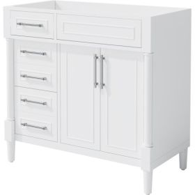 36'' Bathroom Vanity Without Sink, Freestanding Bathroom Storage Cabinet With 2 Drawers And A Tip-out Drawer, Solid Wood Frame Vanity Only, Heigh (Color: White)