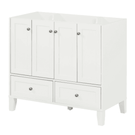 36'' Bathroom Vanity Without Countertop,Solid Wood Frame Bathroom Storage Cabinet Only, Freestanding Vanity With 4 Soft Closing Doors& 2 Drawers (Color: White)